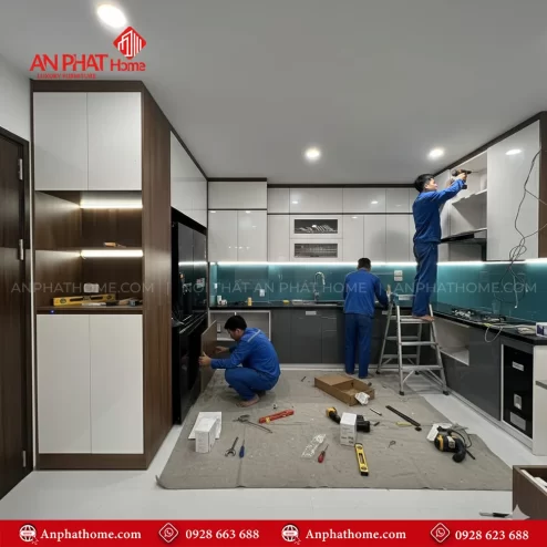 Mẫu tủ bếp đẹp hình chữ L hiện đại