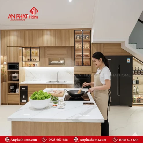 Mẫu tủ bếp đẹp hình chữ L hiện đại đơn giản