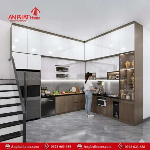 Mẫu tủ bếp đẹp hình chữ L