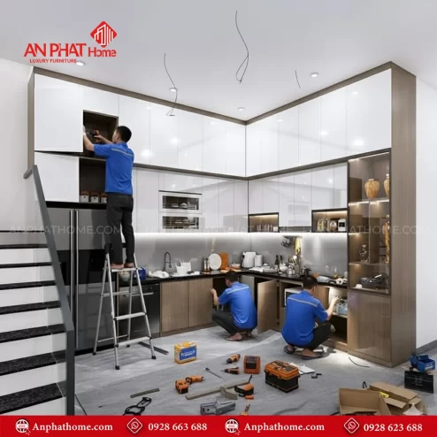 Mẫu tủ bếp gỗ tự nhiên cao cấp