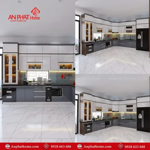 Mẫu tủ bếp đẹp hình chữ L hiện đại