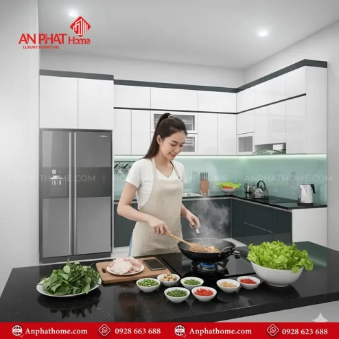 Mẫu tủ bếp chữ I dài 3m