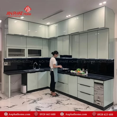 Mẫu tủ bếp đẹp hình chữ L hiện đại