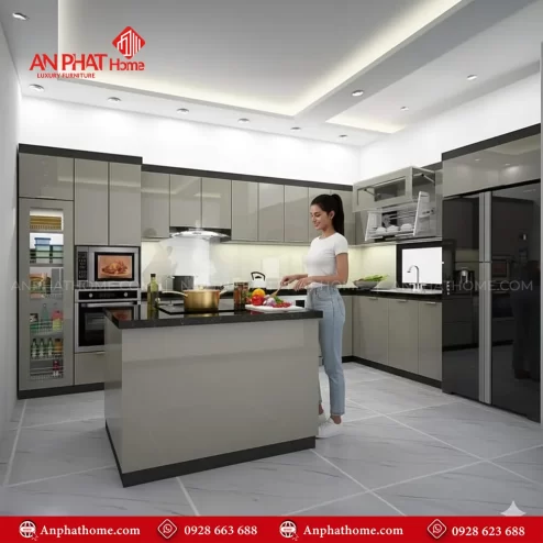 Mẫu tủ bếp đẹp giá rẻ đóng theo yêu cầu