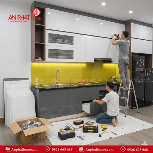 Mẫu tủ bếp chữ L nhỏ đẹp