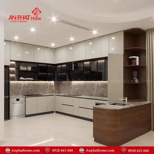 Tủ Bếp MDF Cánh Kính Sang Trọng TB-914 An Phát