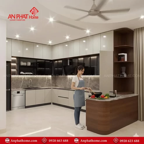 Mẫu tủ bếp chữ L nhỏ đẹp đơn giản