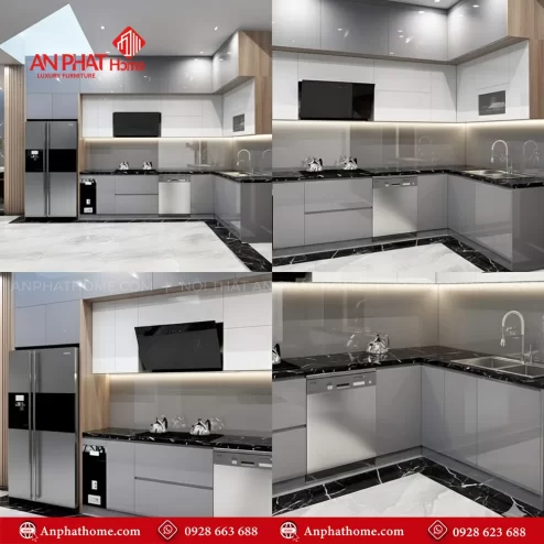 Tủ bếp chữ L đơn giản