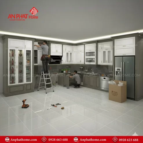 Mẫu tủ bếp nhôm kính đẹp cao cấp