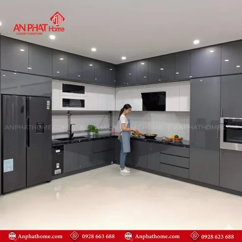 Mẫu tủ bếp nhựa Acrylic bóng gương giá tốt nhất