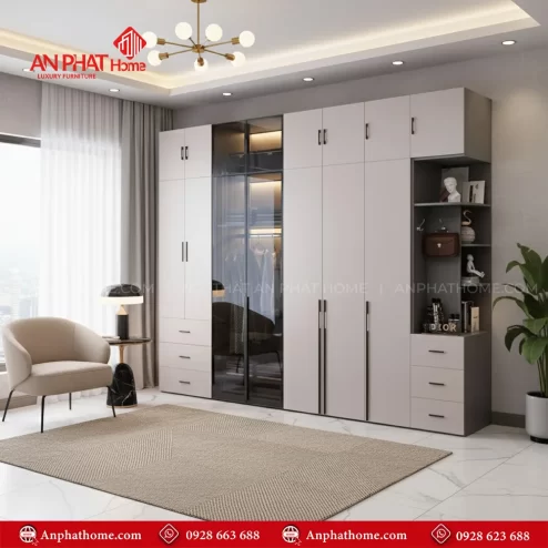 Thiết kế mẫu tủ quần áo đẹp hiện đại cánh mở