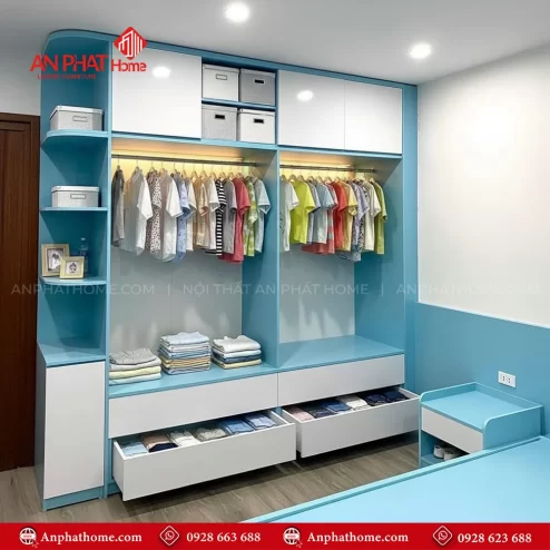 Thiết kế mẫu tủ quần áo đẹp hiện đại cánh mở