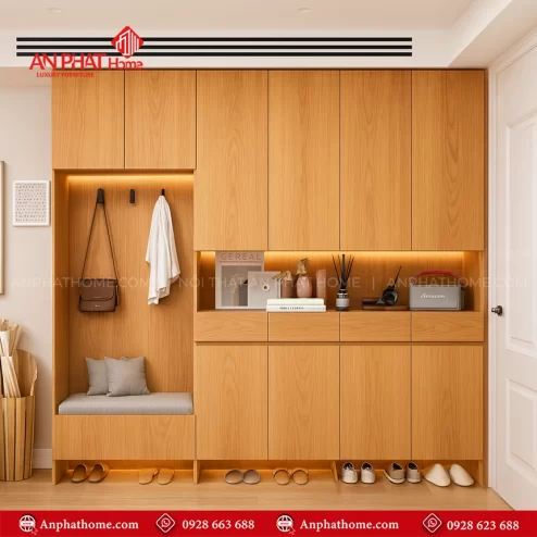 Tủ để giày kết hợp ghế ngồi thiết kế đẹp mắt T-5479 An Phát Home