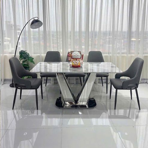 Bộ bàn ghế ăn chân inox mặt đá BA-2021
