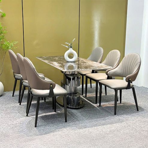 Bộ Bàn Ăn Mặt Đá Cao Cấp 6 Nghế Bọc Da Nhập Khẩu BA-1905