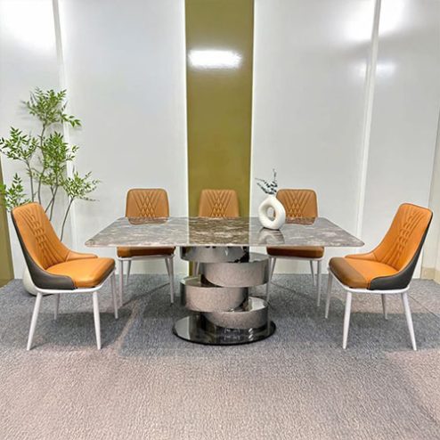 Bộ Bàn Ăn Mặt Đá Thạch Anh Chân Xoắn 6 Ghế Nhập Khẩu BA-1907