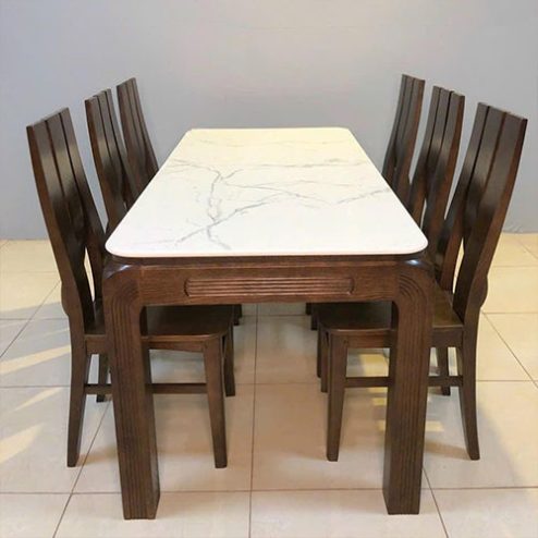 Bàn ăn gỗ mặt đá ceramic 6 ghế BA-2063