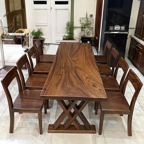 Bàn ăn gỗ me tây nguyên khối 8 ghế BA-3013