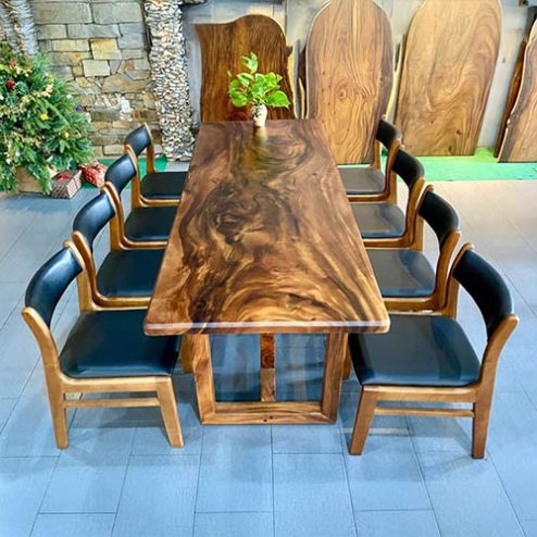 Bàn ăn gỗ me tây nguyên khối 8 ghế sang trong trọng BA-3011