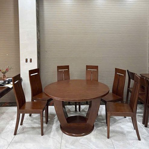Bàn ăn mặt tròn gỗ sồi 6 ghế BA-2043