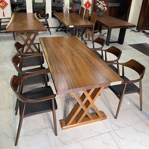 Bàn ăn nguyên khối gỗ me tây 6 ghế BA-3014