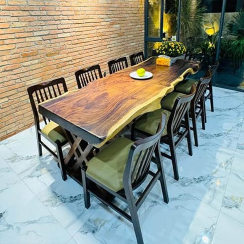 Bàn ăn nguyên khối gỗ me tây sang trọng 8 ghế BA-2052