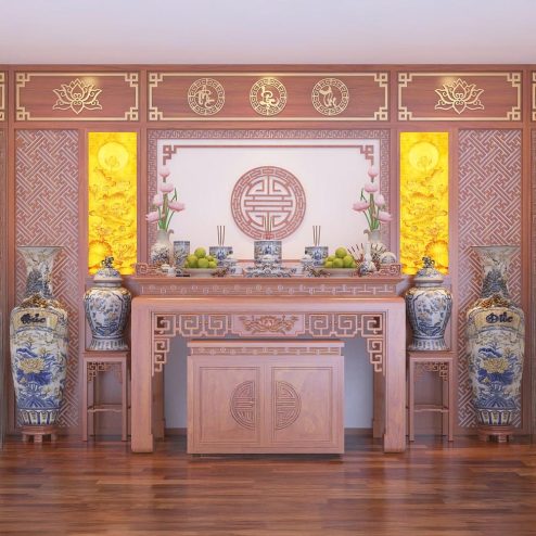 Bàn Thờ Đẹp Cao Cấp Hiện Đại Gỗ Hương Đá BT-2365