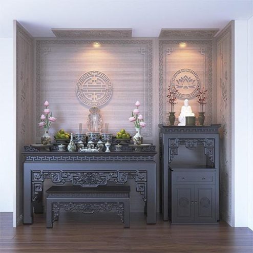 Bàn Thờ Đẹp Kết Hợp Phật Và Gia Tiên BT-2372