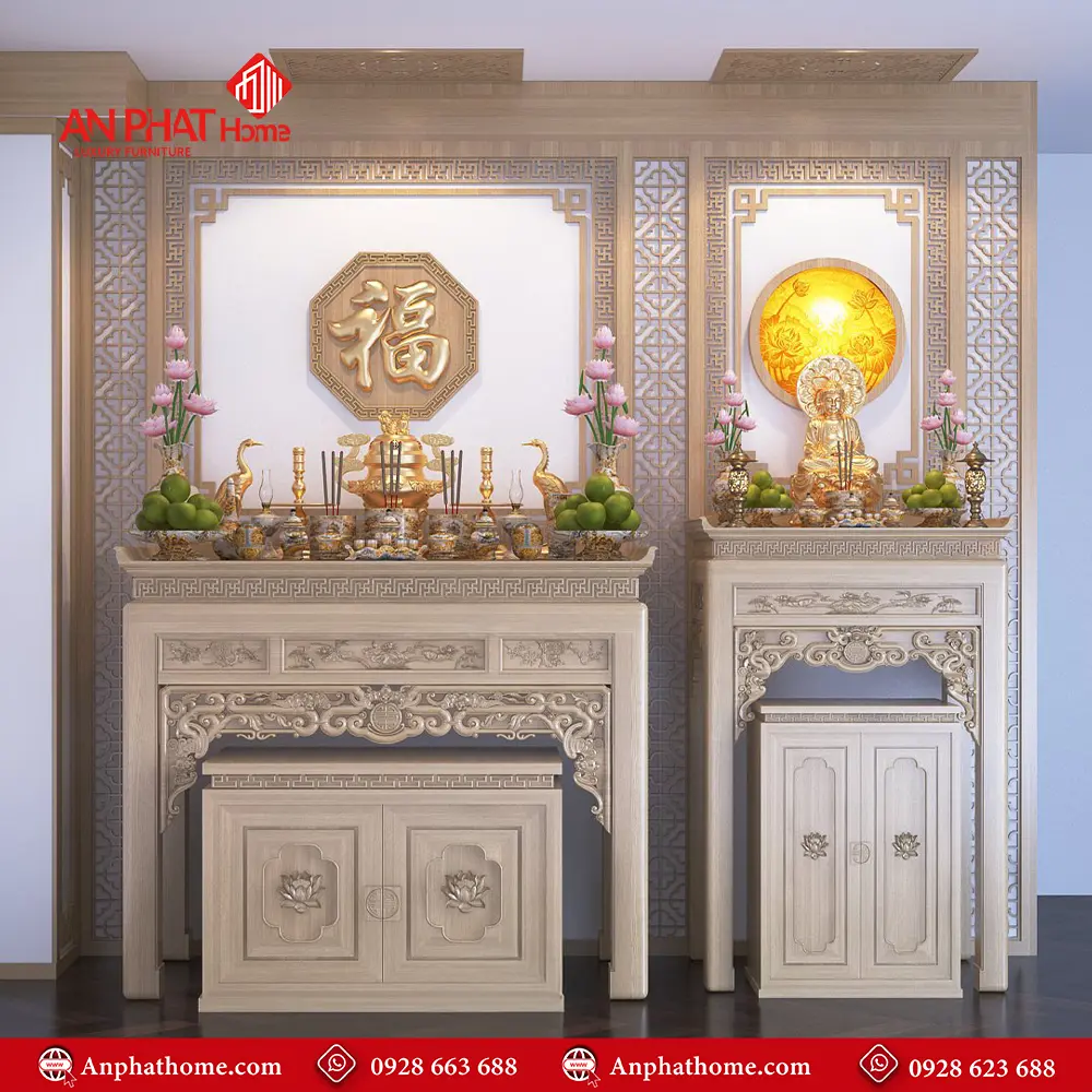 Bàn Thờ Gia Tiên Kết Hợp Bàn Thờ Phật BT-2362 3 Bàn Thờ Gia Tiên Kết Hợp Bàn Thờ Phật BT-2362