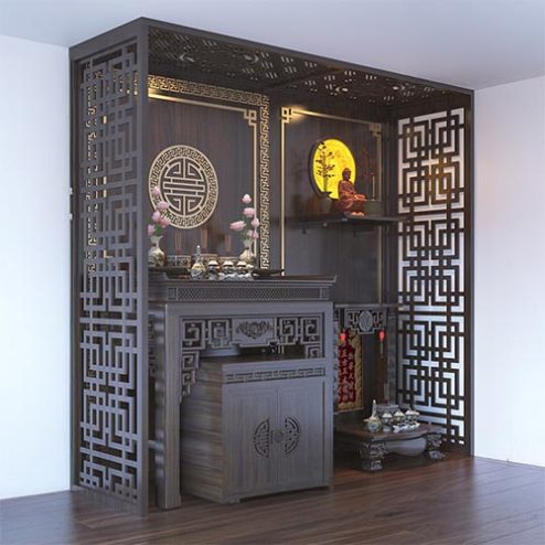 Bàn Thờ Gia Tiên Kết Hợp Bàn Treo Phật Và Ban Thần Tài BT-2382