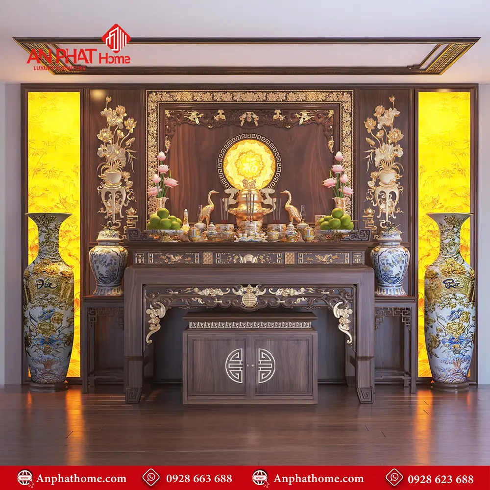 Bàn Thờ Gỗ Gụ Dát Vàng Cao Cấp BT-2342 5 Bàn Thờ Gỗ Gụ Dát Vàng Cao Cấp BT-2342