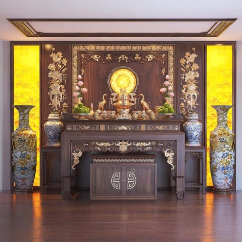 Bàn Thờ Gỗ Gụ Dát Vàng Cao Cấp BT-2342