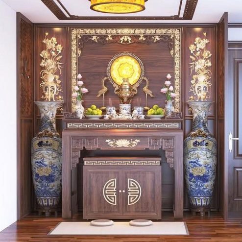 Bàn Thờ Hiện Đại Triện Sen Dát Vàng BT-2359