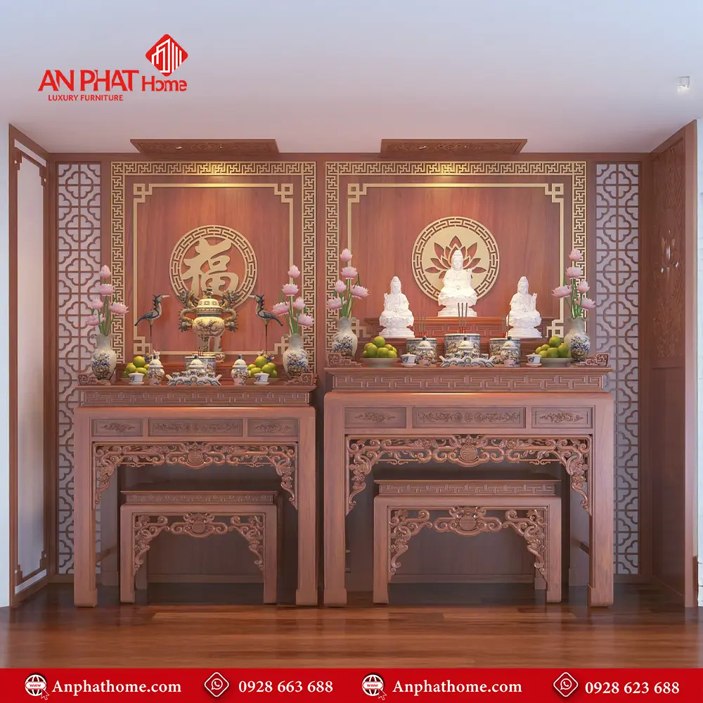 Bàn Thờ Phật Kết Hợp Gia Tiên Gỗ Gõ Đỏ BT-2337 5 Bàn Thờ Phật Kết Hợp Gia Tiên Gỗ Gõ Đỏ BT-2337