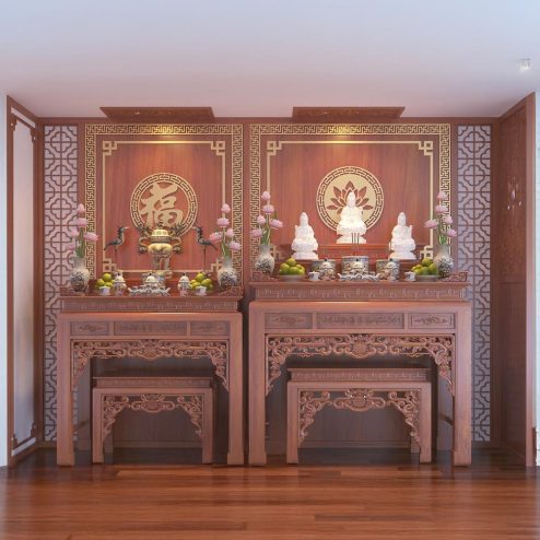 Bàn Thờ Phật Kết Hợp Gia Tiên Gỗ Gõ Đỏ BT-2337