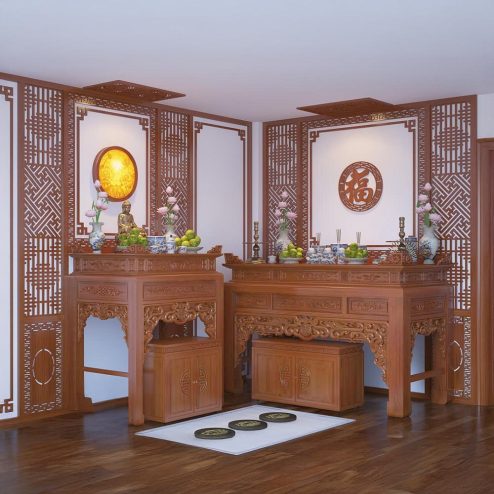 Bàn Thờ Phật Kết Hợp Gia Tiên Gỗ Hương Đá BT-2344