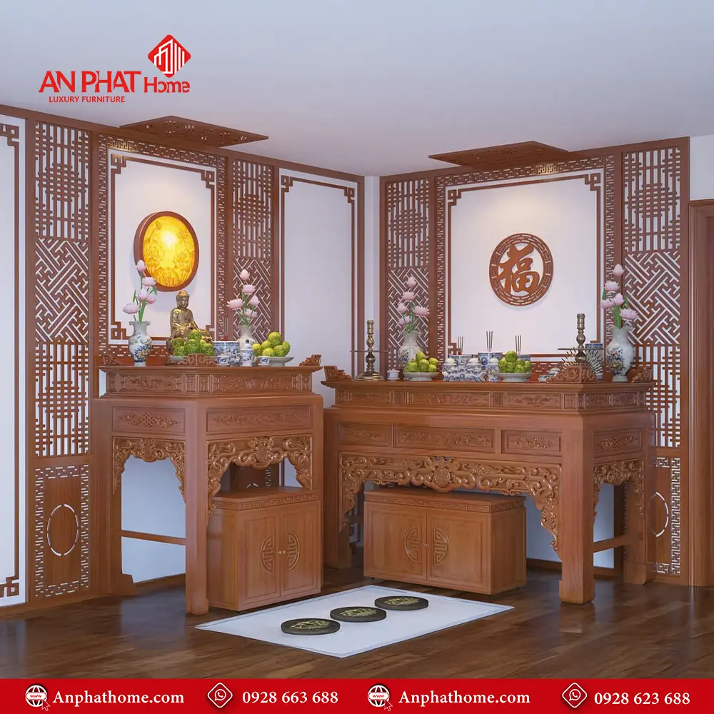 Bàn Thờ Phật Kết Hợp Gia Tiên Gỗ Hương Đá BT-2344 5 Bàn Thờ Phật Kết Hợp Gia Tiên Gỗ Hương Đá BT-2344