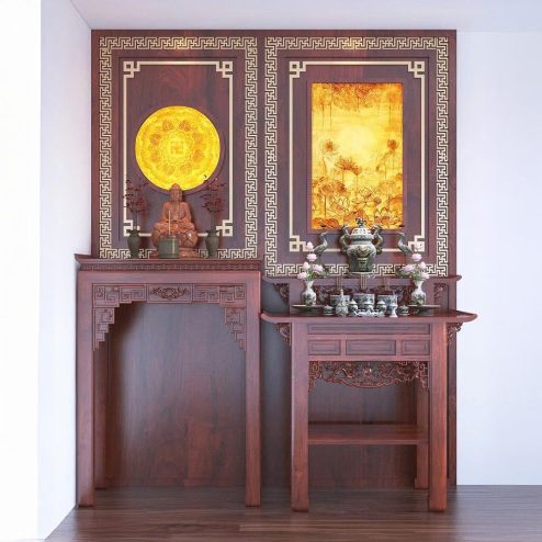 Bàn Thờ Phật Kết Hợp Gia Tiên Nhỏ Gọn BT-2322