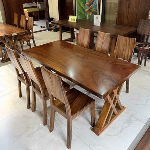 Bộ bàn ăn 6 ghế gỗ me tây nguyên khối BA-3012