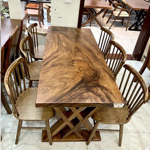 Bộ bàn ăn 6 ghế gỗ me tây nguyên tấm BA-2049