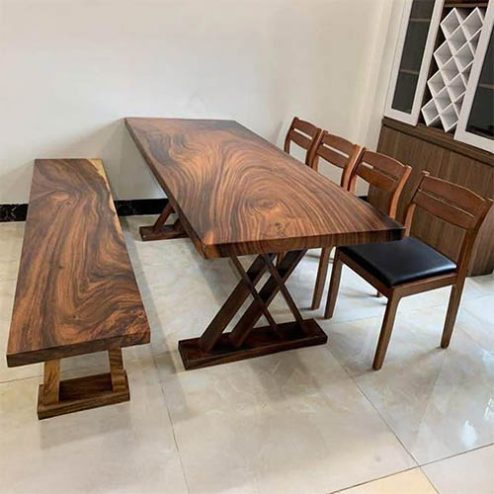 Bộ bàn ăn gỗ me tây nguyên tấm BA-3015