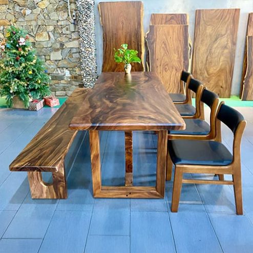 Bộ bàn ăn nguyên khối gỗ me tây BA-2048
