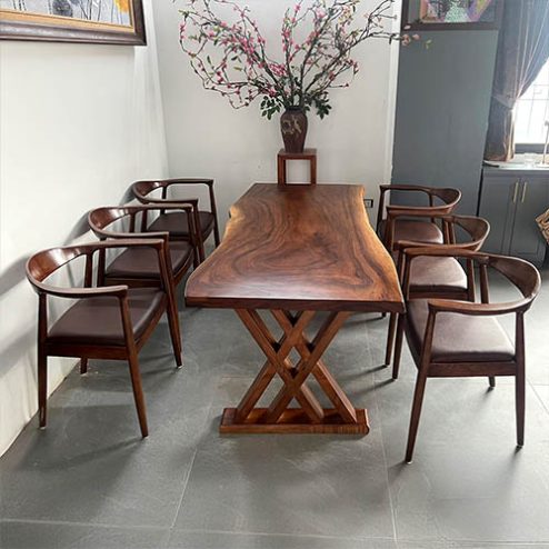 Bộ bàn ghế ăn gỗ me tây nguyên khối sang trọng BA-2046