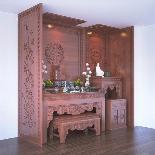 Không Gian Thờ Đẹp Kết Hợp Phật Và Gia Tiên BT-2316