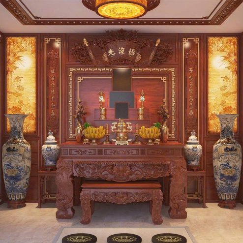 Không Gian Thờ Gỗ Gõ Đỏ Cao Cấp BT-2313