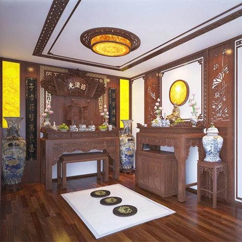 Không Gian Thờ Phật Và Gia Tiên Đẹp BT-2371