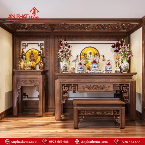 Phòng Thờ Gia Tiên Kết Hợp Bàn Thờ Phật BT-2388