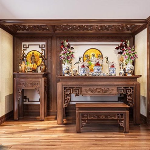Phòng Thờ Gia Tiên Kết Hợp Bàn Thờ Phật BT-2388