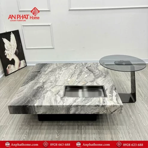 Bàn trà đôi mặt đá cẩm thạch đẹp hiện đại B-3044 An Phát Home