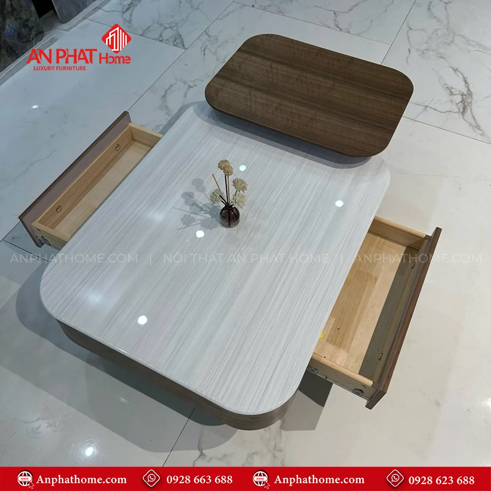 Bàn trà đôi mặt đá gỗ veneer óc chó kèm bàn phụ nhập khẩu B-3019 12 Ban tra doi mat da go veener oc cho kem ban phu nhap khau B 3019 5